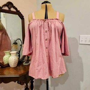 NWT 2X 100% Cotton Pink Cold Shoulder Blouse